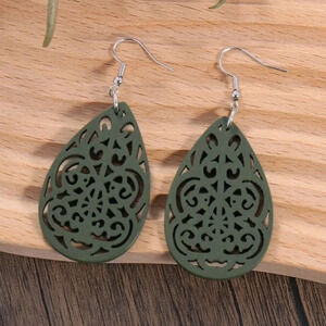 New Waterdrop Wood Earrings Bohemian Jewelry Green